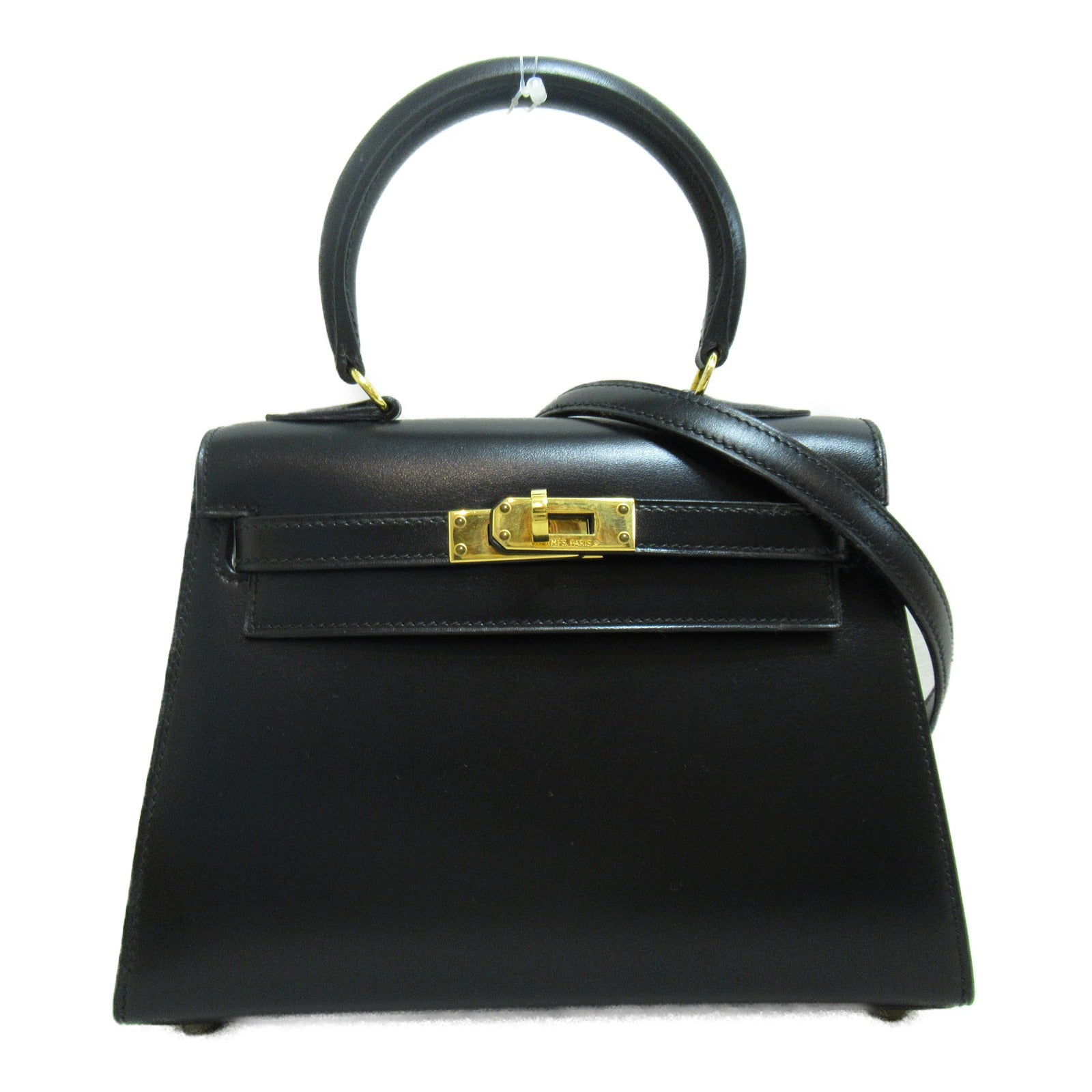 HERMES Box Calf皮革Mini Kelly金扣手挽肩背兩用袋Noir/黑色