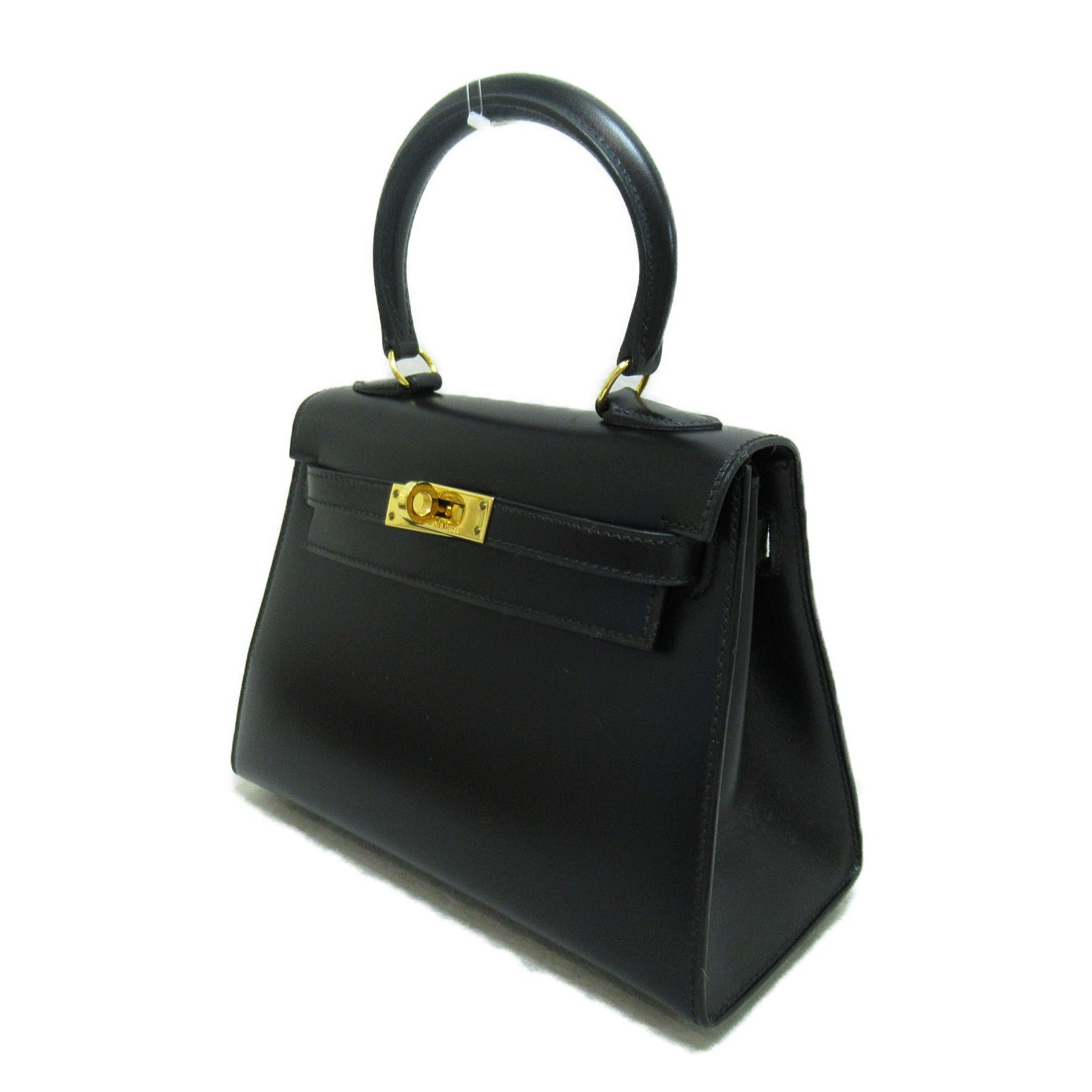 HERMES Box Calf皮革Mini Kelly金扣手挽肩背兩用袋Noir/黑色