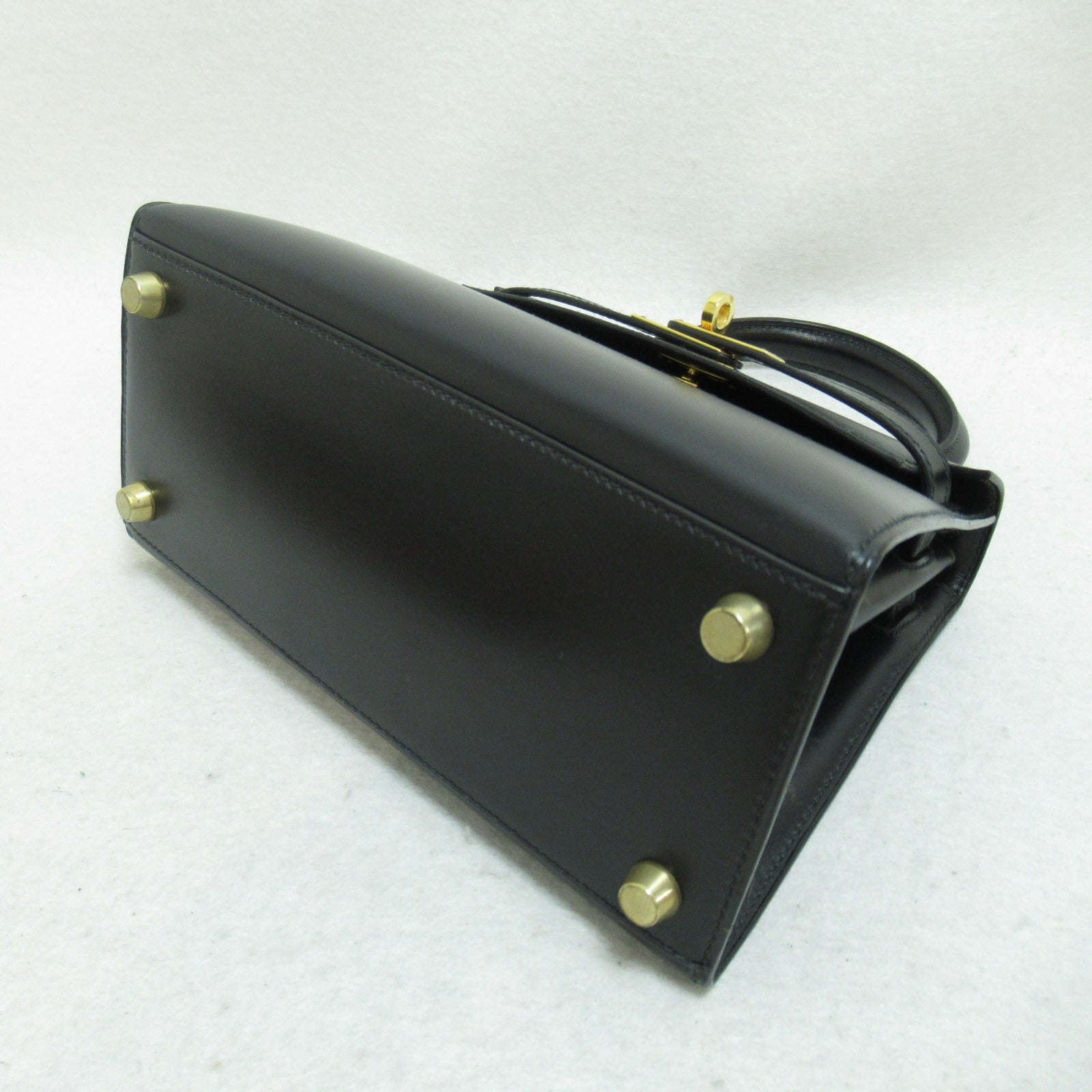 HERMES Box Calf皮革Mini Kelly金扣手挽肩背兩用袋Noir/黑色