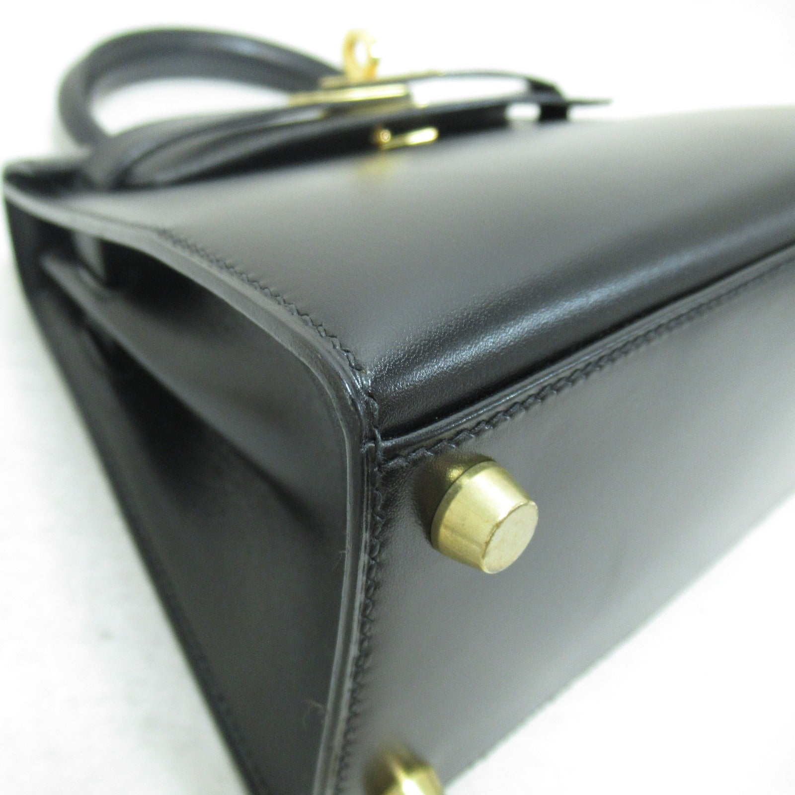 HERMES Box Calf皮革Mini Kelly金扣手挽肩背兩用袋Noir/黑色