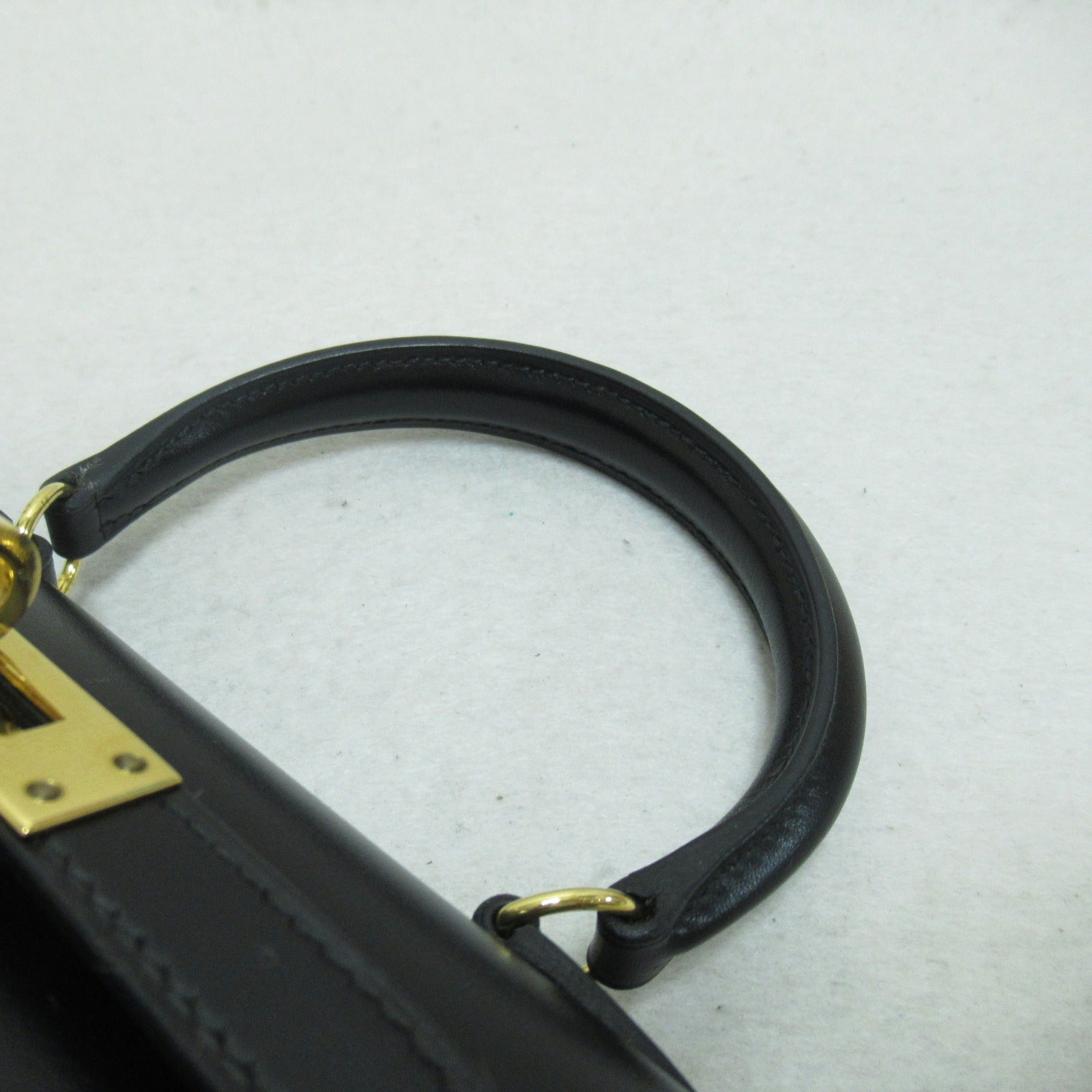 HERMES Box Calf皮革Mini Kelly金扣手挽肩背兩用袋Noir/黑色