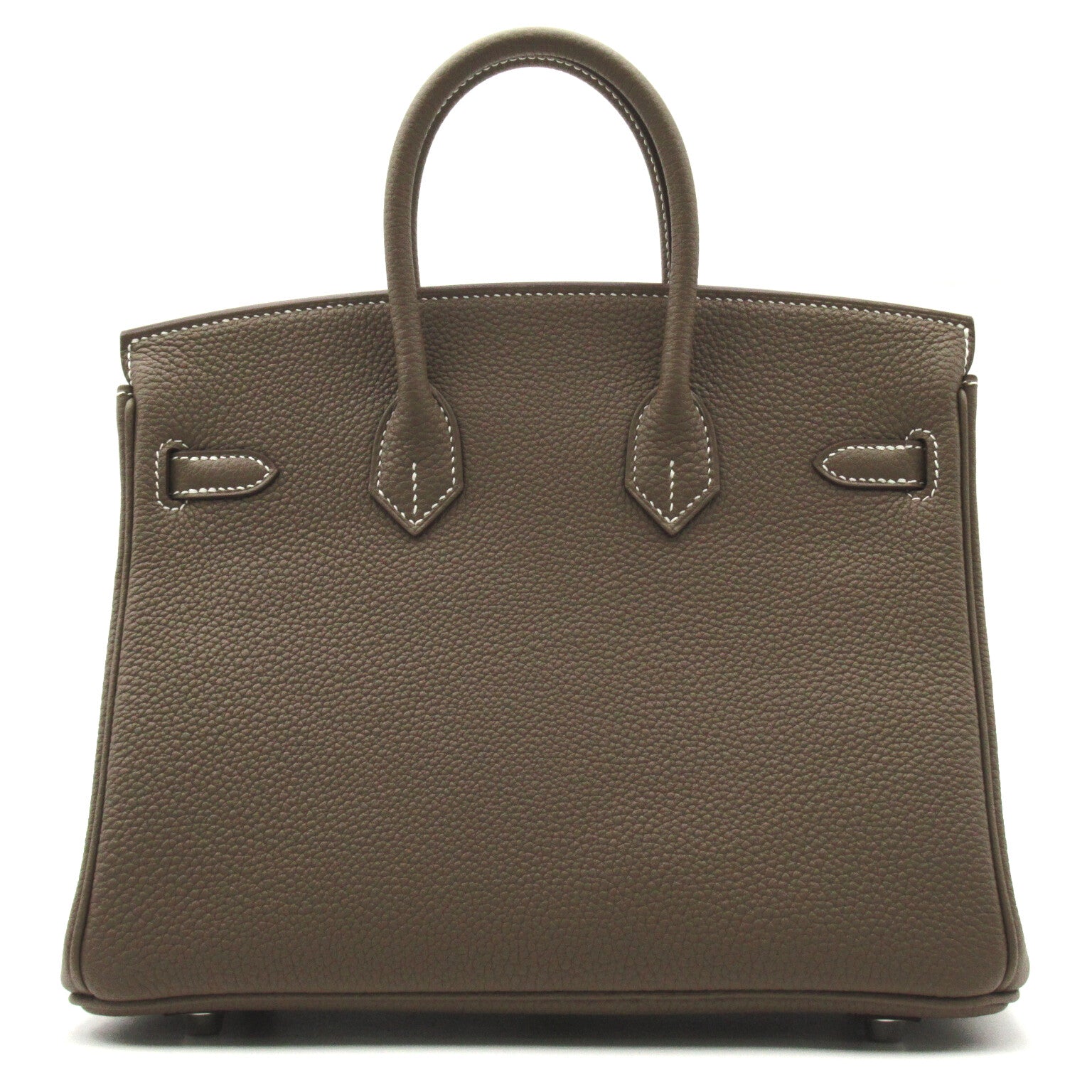 HERMES Togo Leather Birkin 25 Silver Buckle Handle Etope