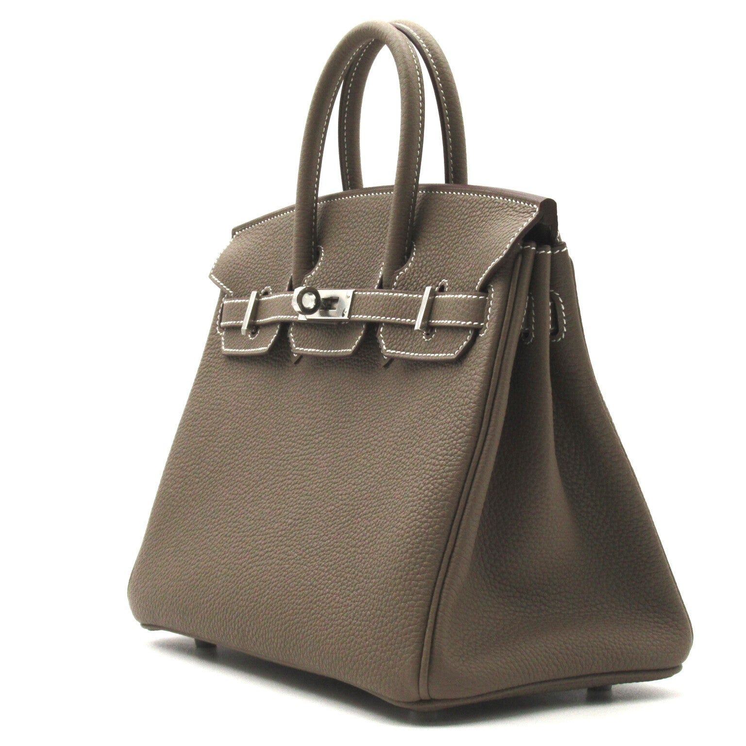 HERMES Togo Leather Birkin 25 Silver Buckle Handle Etope
