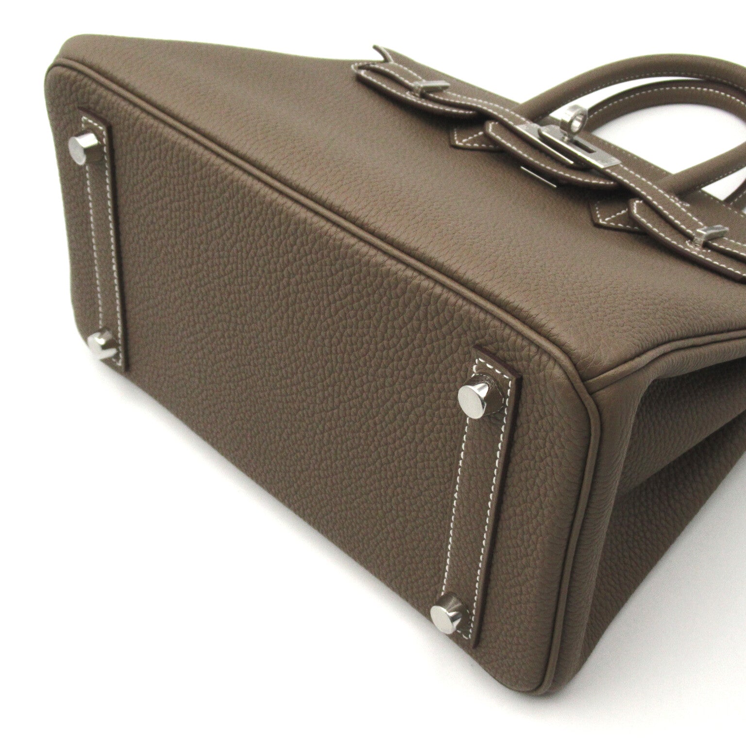 HERMES Togo Leather Birkin 25 Silver Buckle Handle Etope