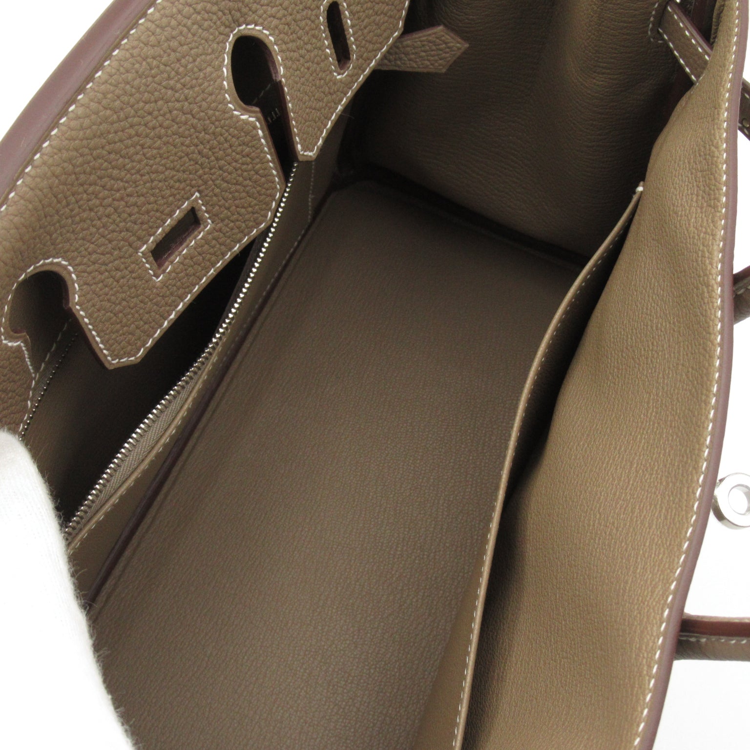 HERMES Togo Leather Birkin 25 Silver Buckle Handle Etope