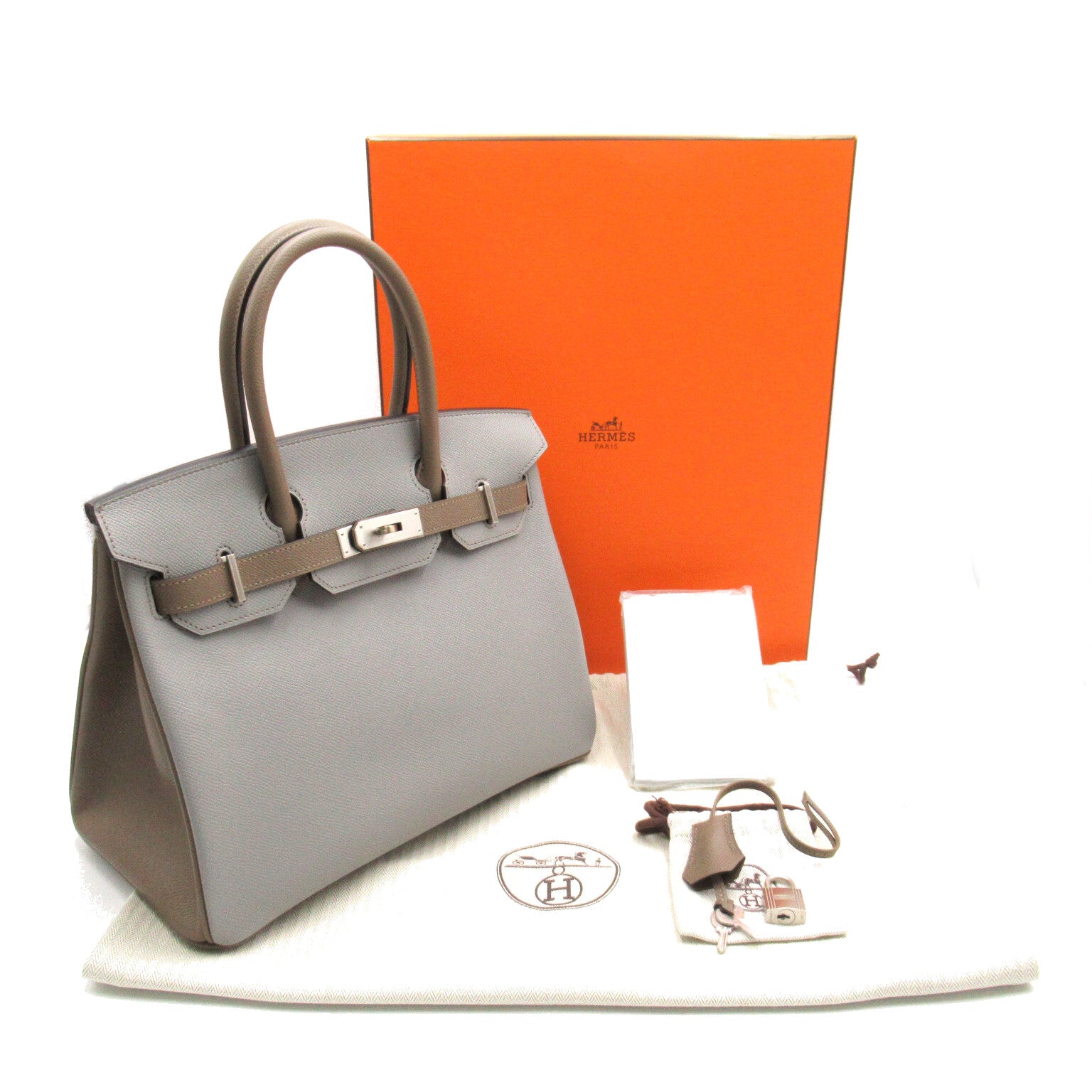 HERMES 【激減優惠】Epsom皮革Birkin 30銀扣手挽袋灰色