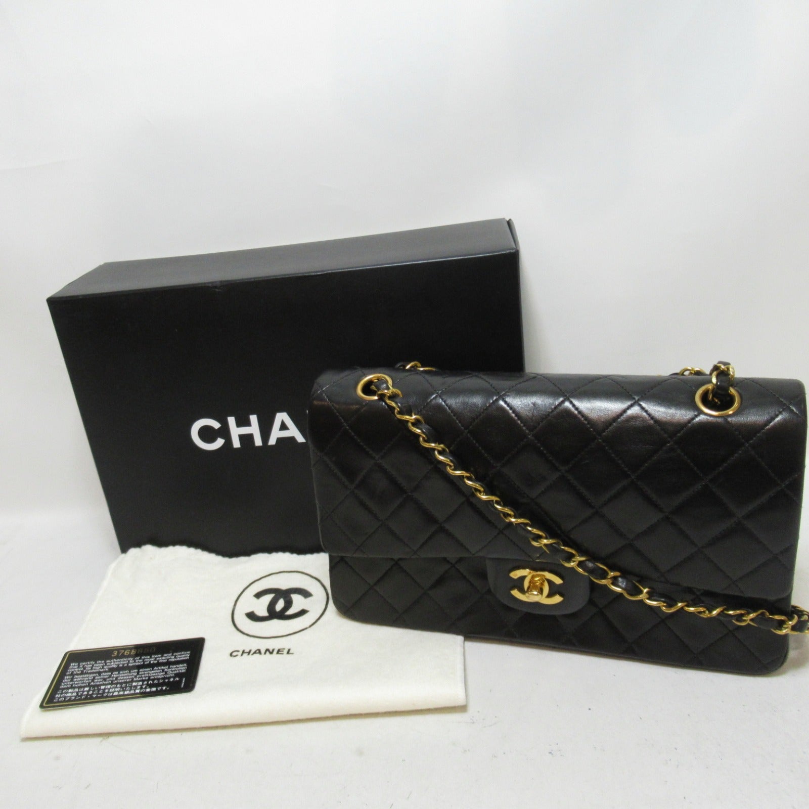CHANEL 菱格羊皮皮革Chain Shoulder金扣肩背袋黑色