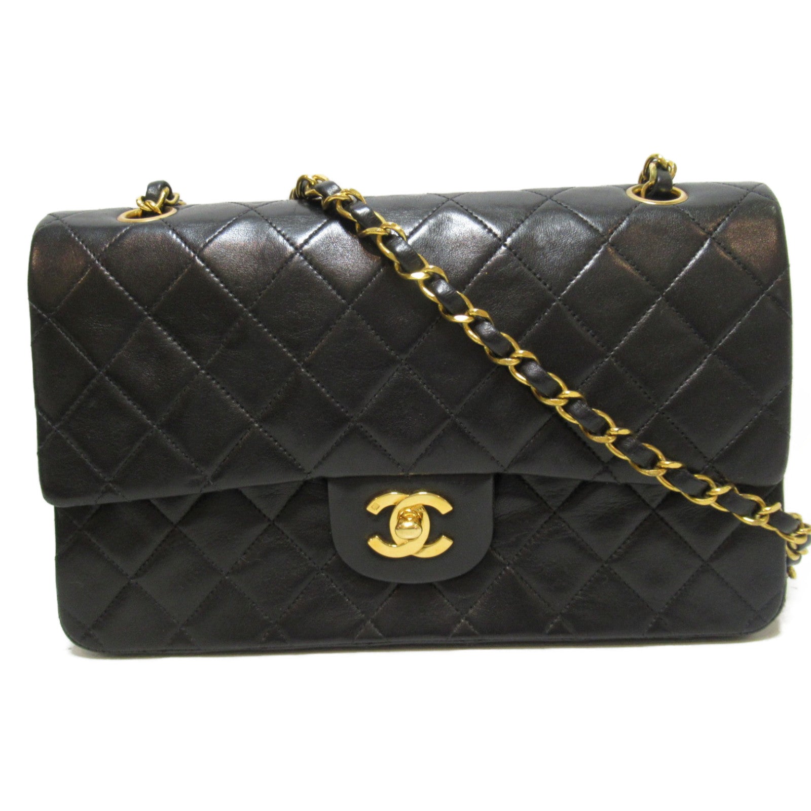CHANEL 菱格羊皮皮革Chain Shoulder金扣肩背袋黑色