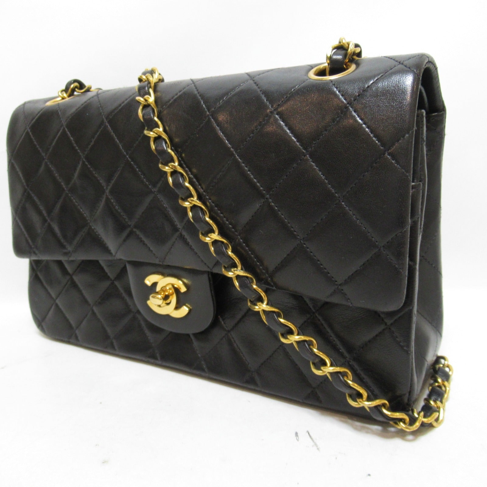 CHANEL 菱格羊皮皮革Chain Shoulder金扣肩背袋黑色