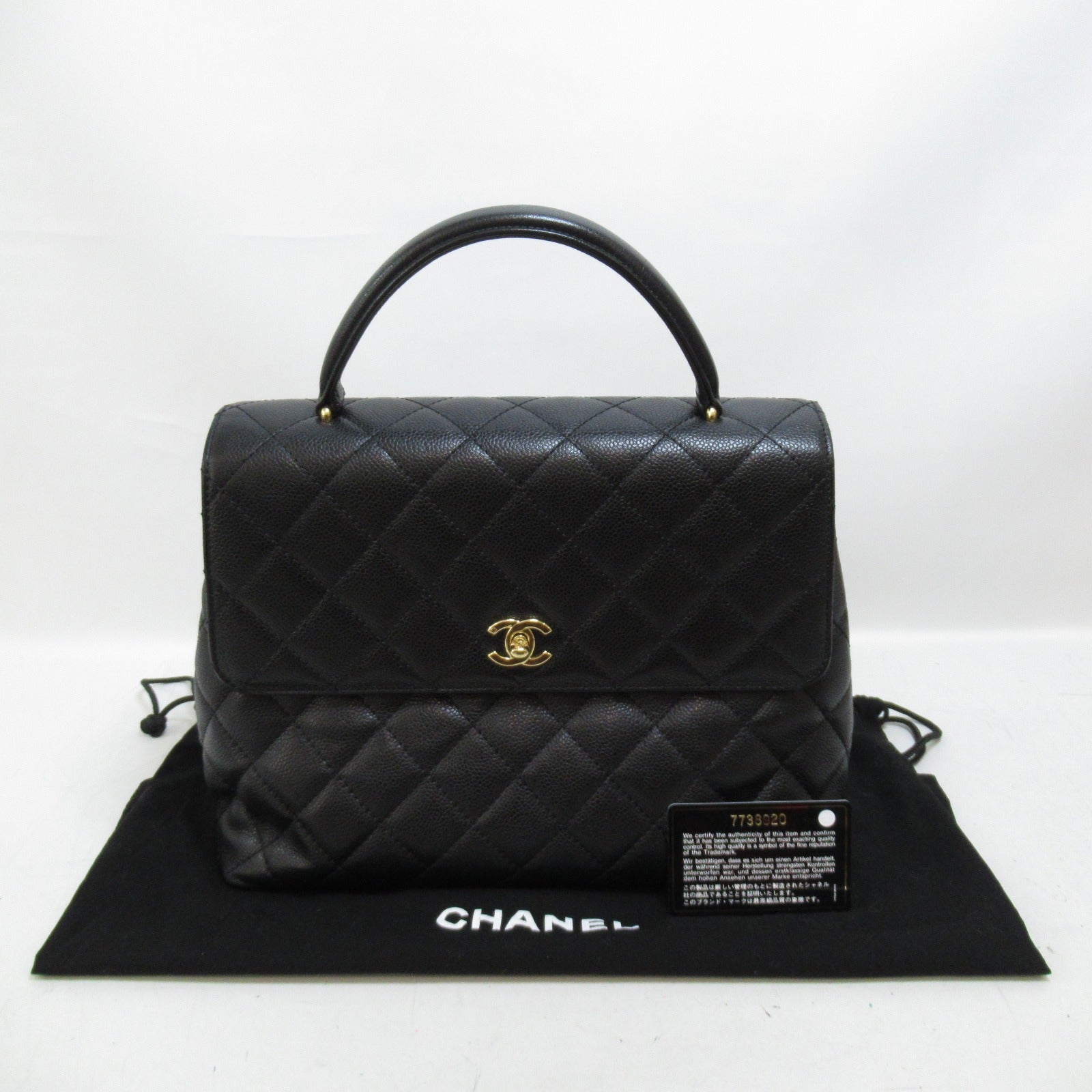 CHANEL 菱格Caviar皮革Handbag金扣手挽袋黑色