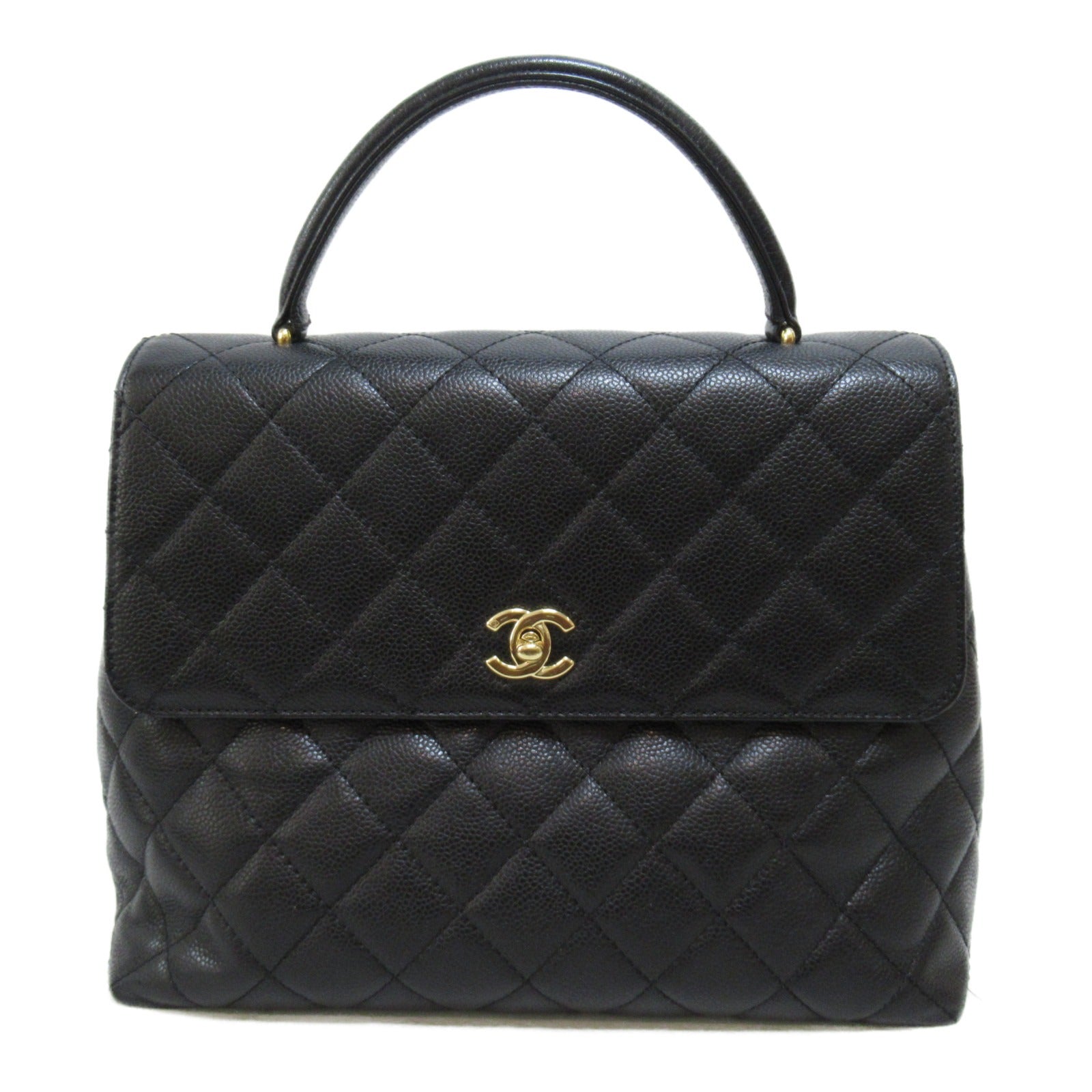 CHANEL 菱格Caviar皮革Handbag金扣手挽袋黑色