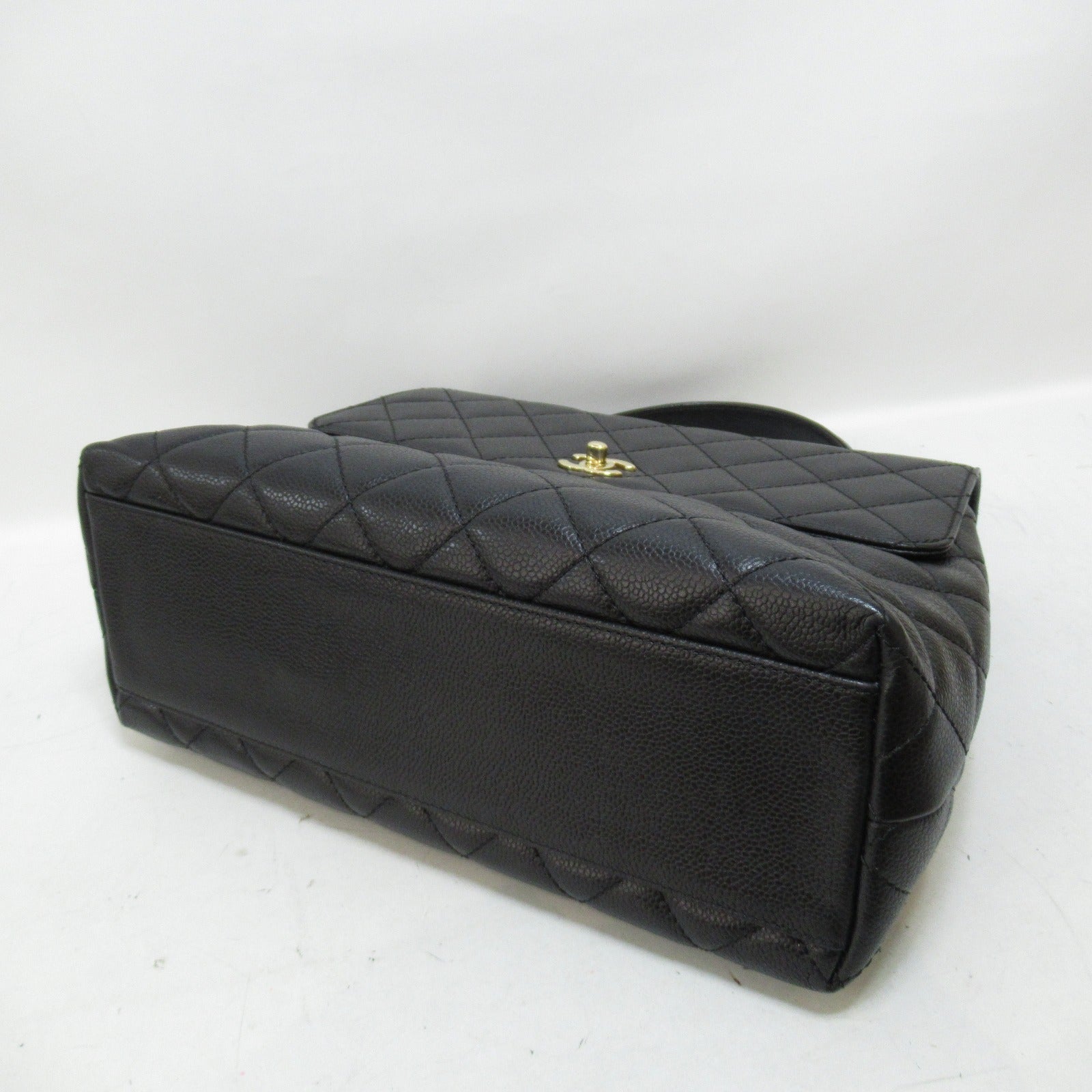 CHANEL 菱格Caviar皮革Handbag金扣手挽袋黑色