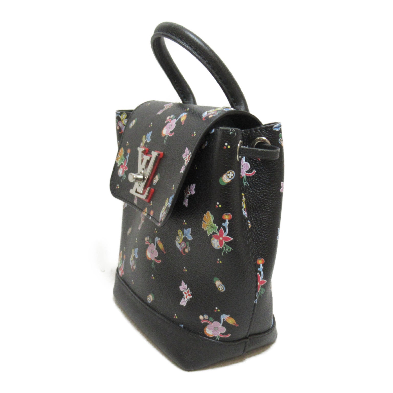 LOUIS VUITTON 牛皮皮革Lock me Backpack Mini銀扣手挽背包袋Noir/黑色
