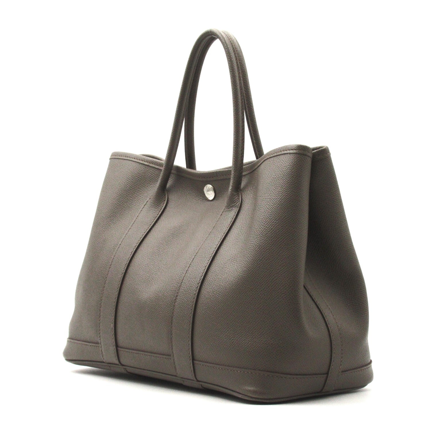 HERMES Epsom皮革Garden party 30 TPM银扣手挽袋灰色/Etain