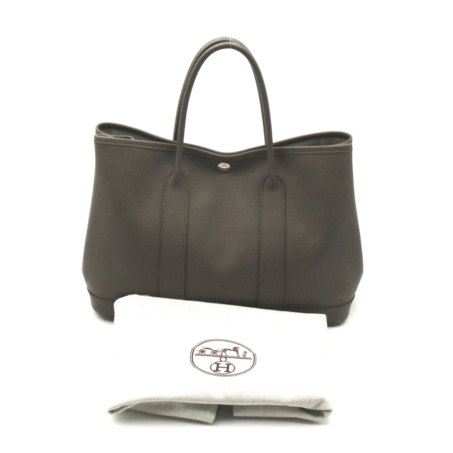 HERMES Epsom皮革Garden party 30 TPM银扣手挽袋灰色/Etain