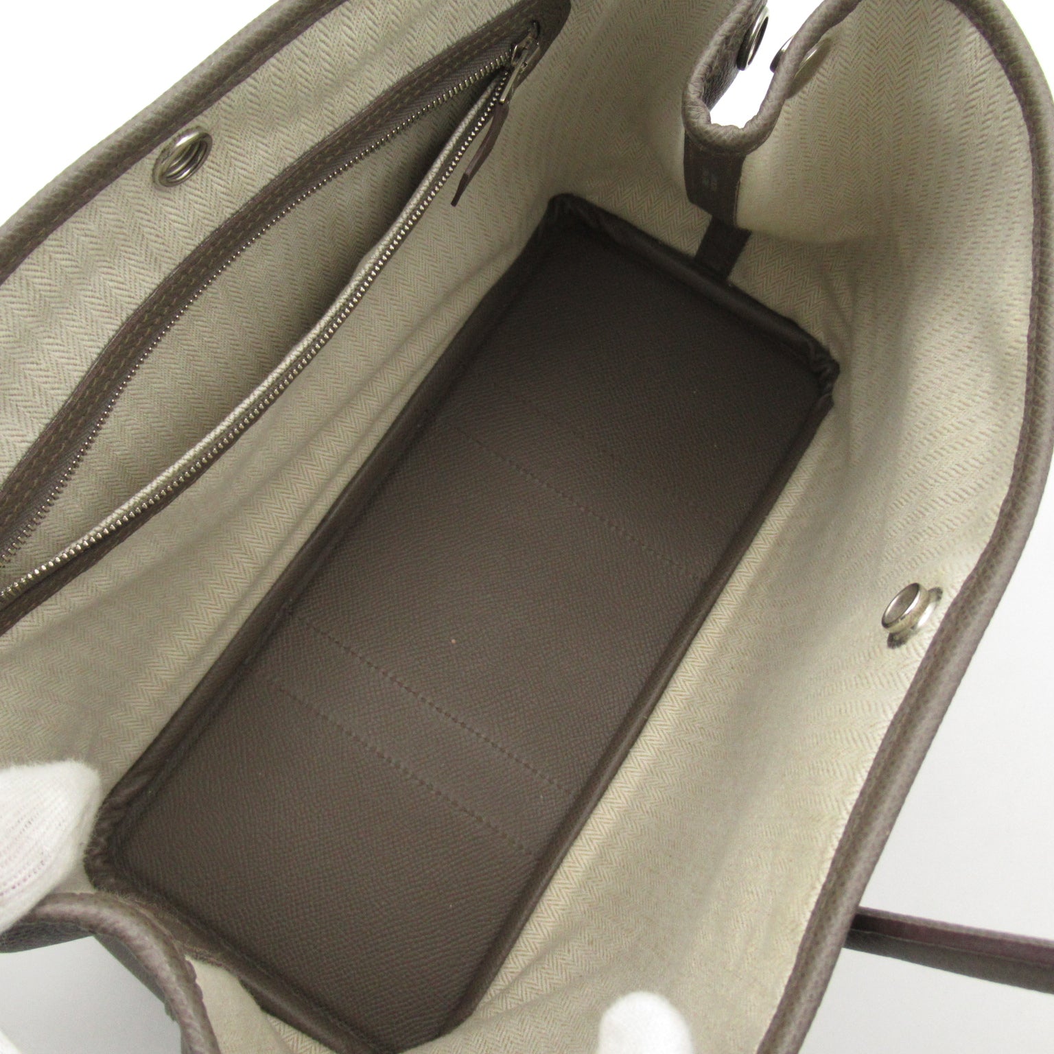 HERMES Epsom皮革Garden party 30 TPM银扣手挽袋灰色/Etain