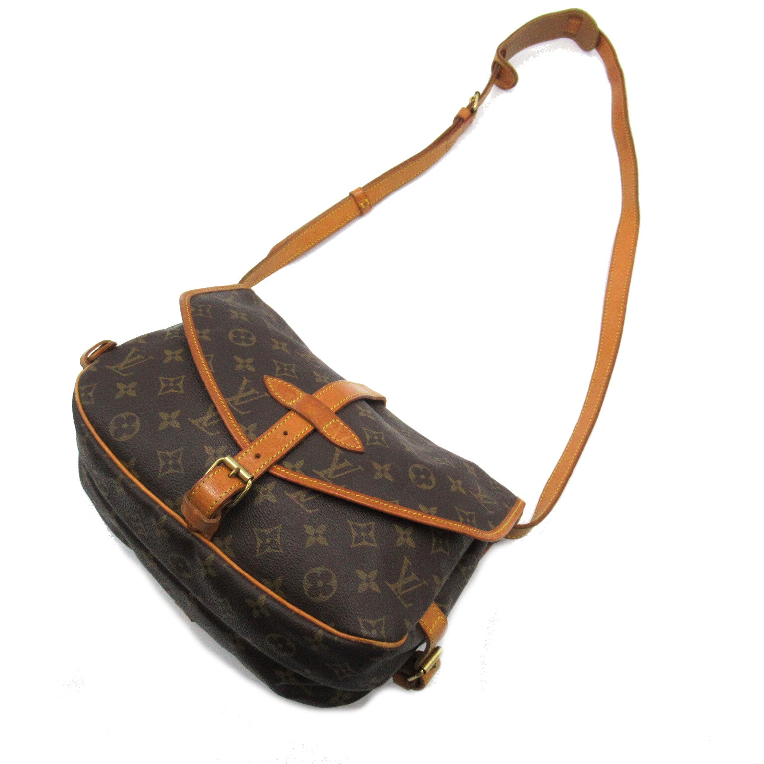 LOUIS VUITTON Monogram Saumur 30金扣肩背袋啡色