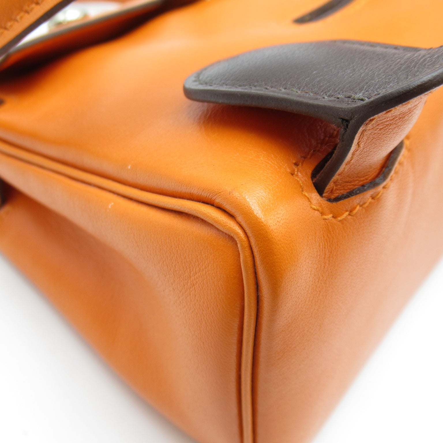 HERMES 【激減優惠】Swift皮革Kelly Doll銀扣手挽袋Orange/橙色
