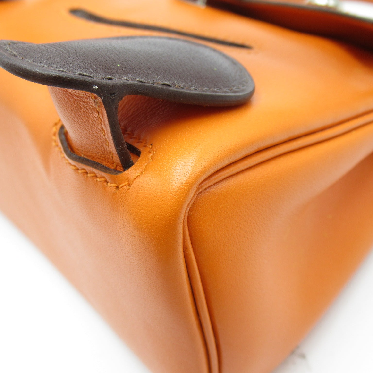HERMES 【激減優惠】Swift皮革Kelly Doll銀扣手挽袋Orange/橙色
