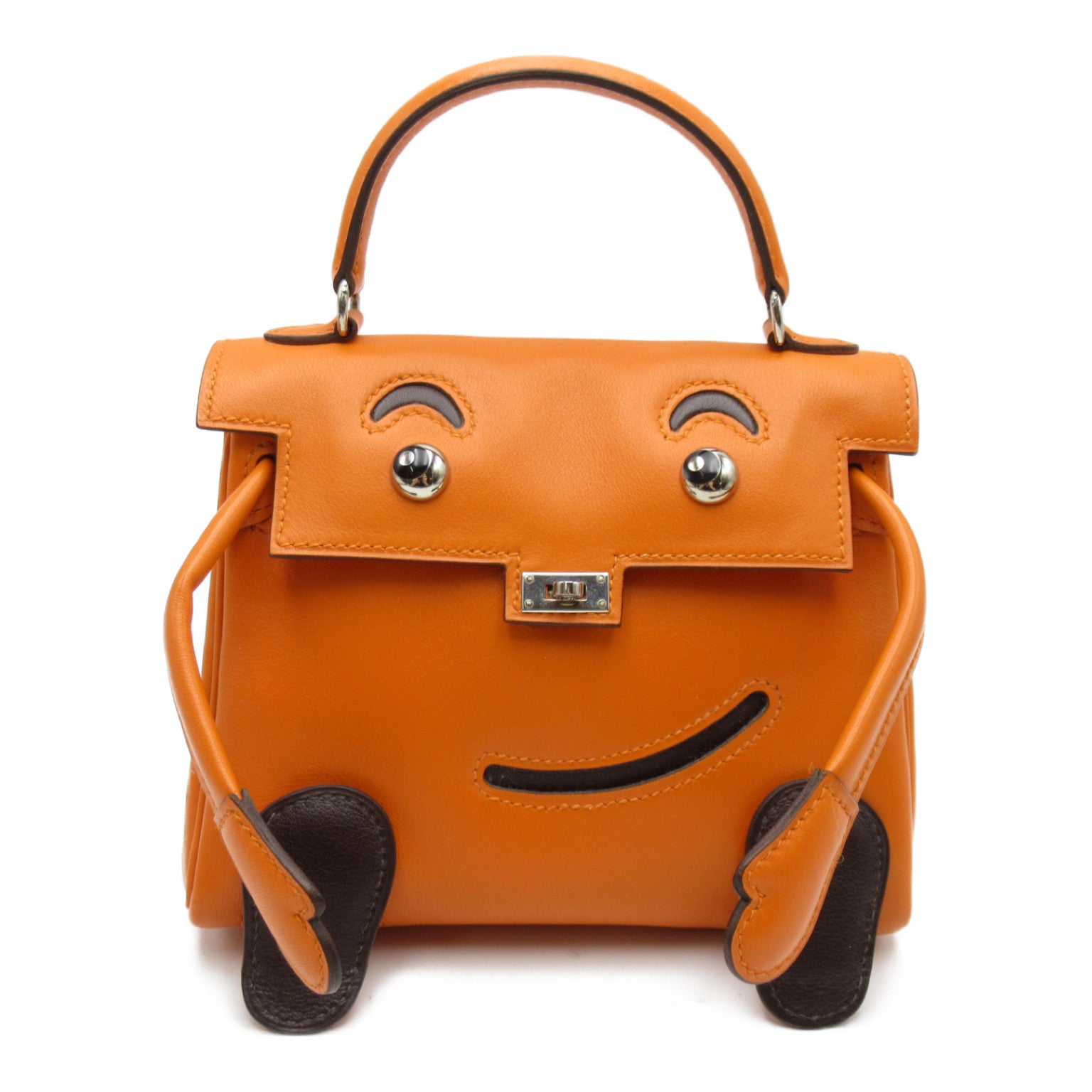 HERMES 【激減優惠】Swift皮革Kelly Doll銀扣手挽袋Orange/橙色