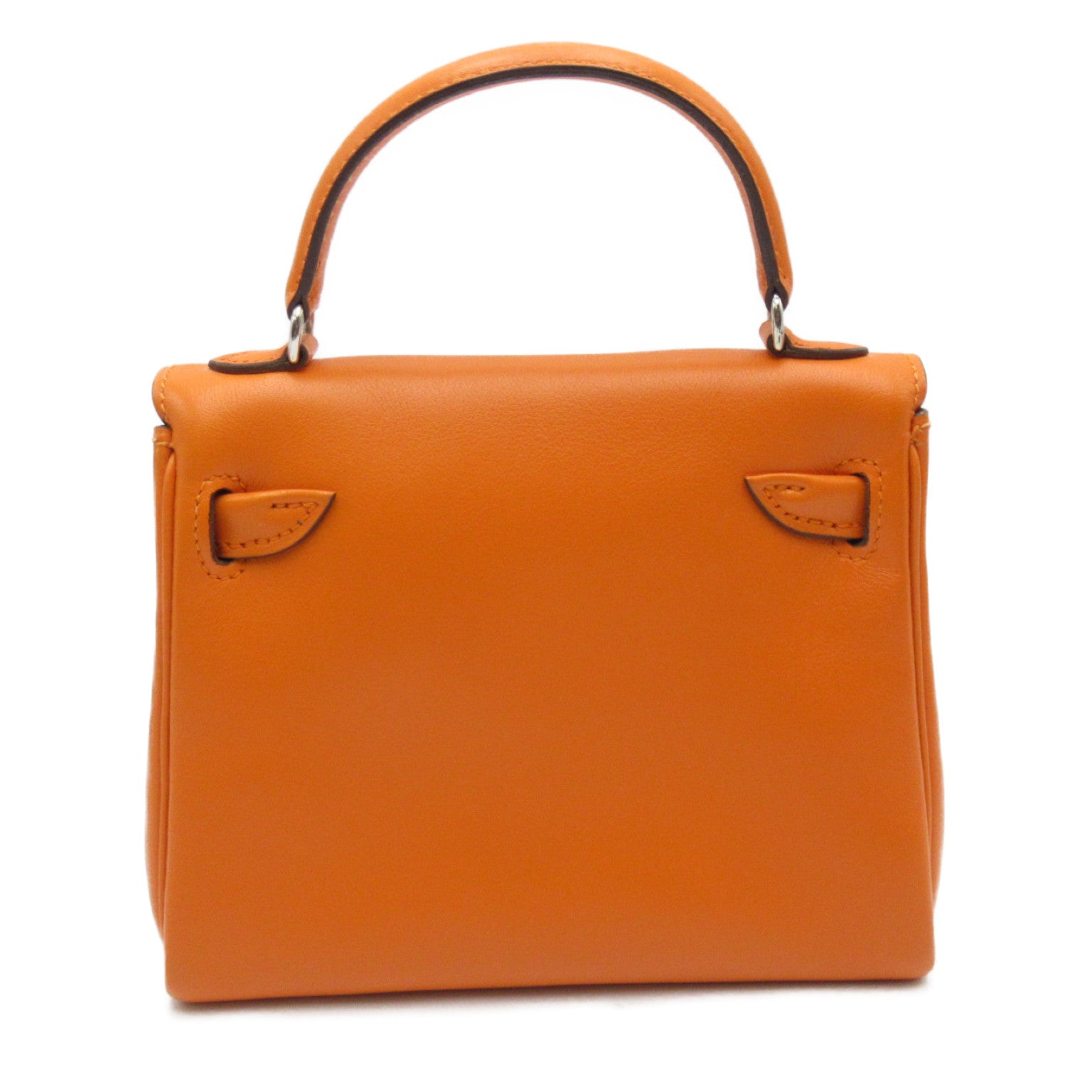 HERMES 【激減優惠】Swift皮革Kelly Doll銀扣手挽袋Orange/橙色