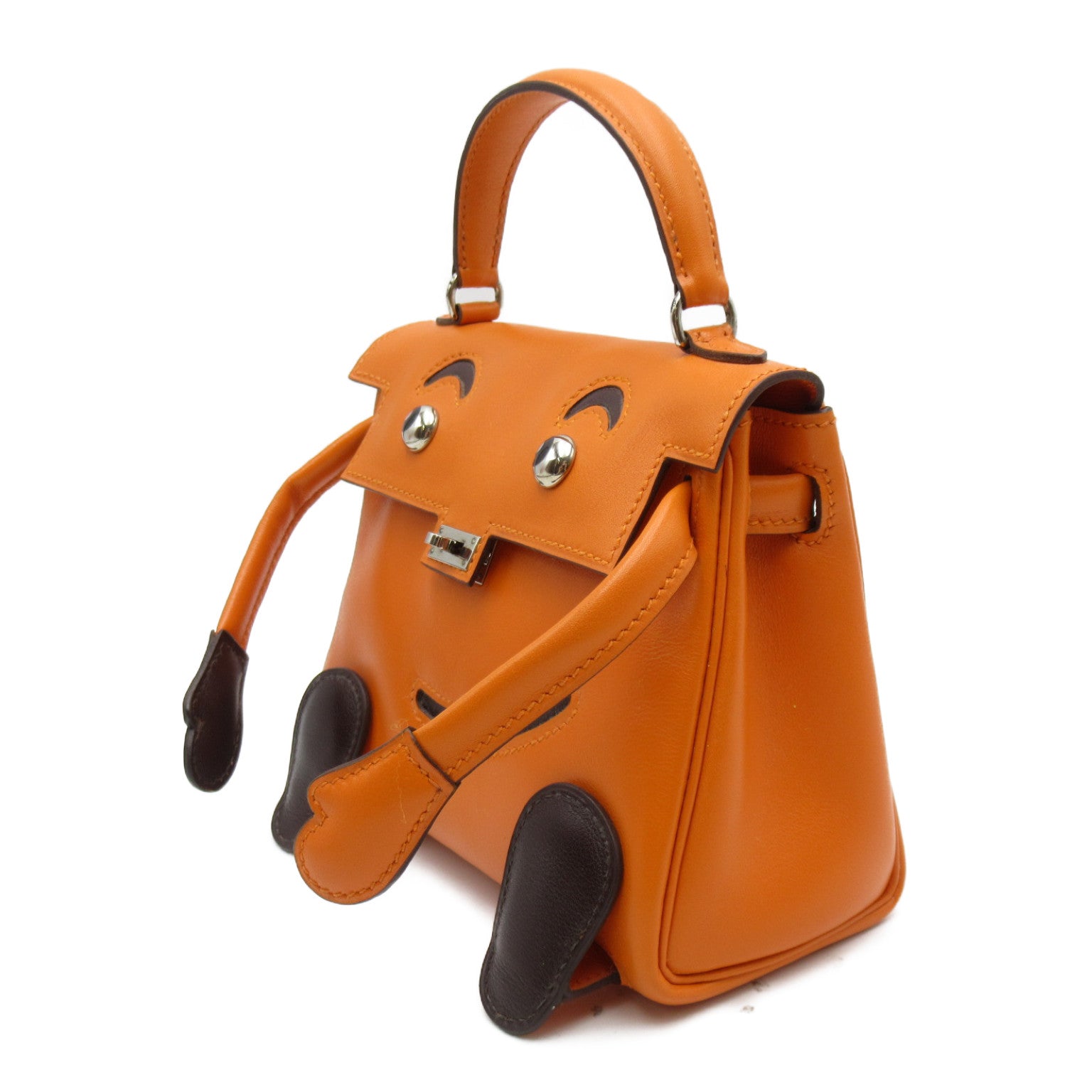 HERMES 【激減優惠】Swift皮革Kelly Doll銀扣手挽袋Orange/橙色