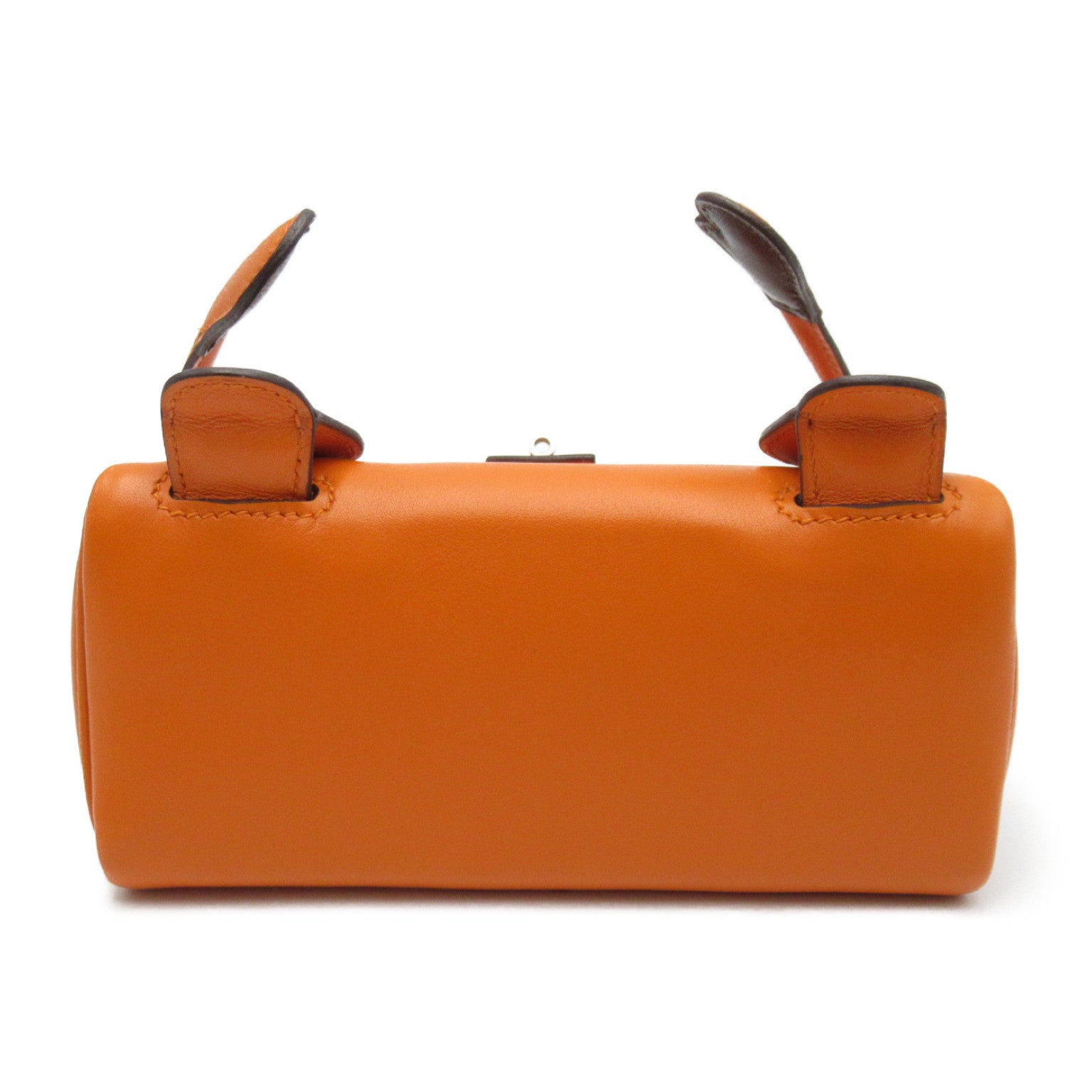HERMES 【激減優惠】Swift皮革Kelly Doll銀扣手挽袋Orange/橙色