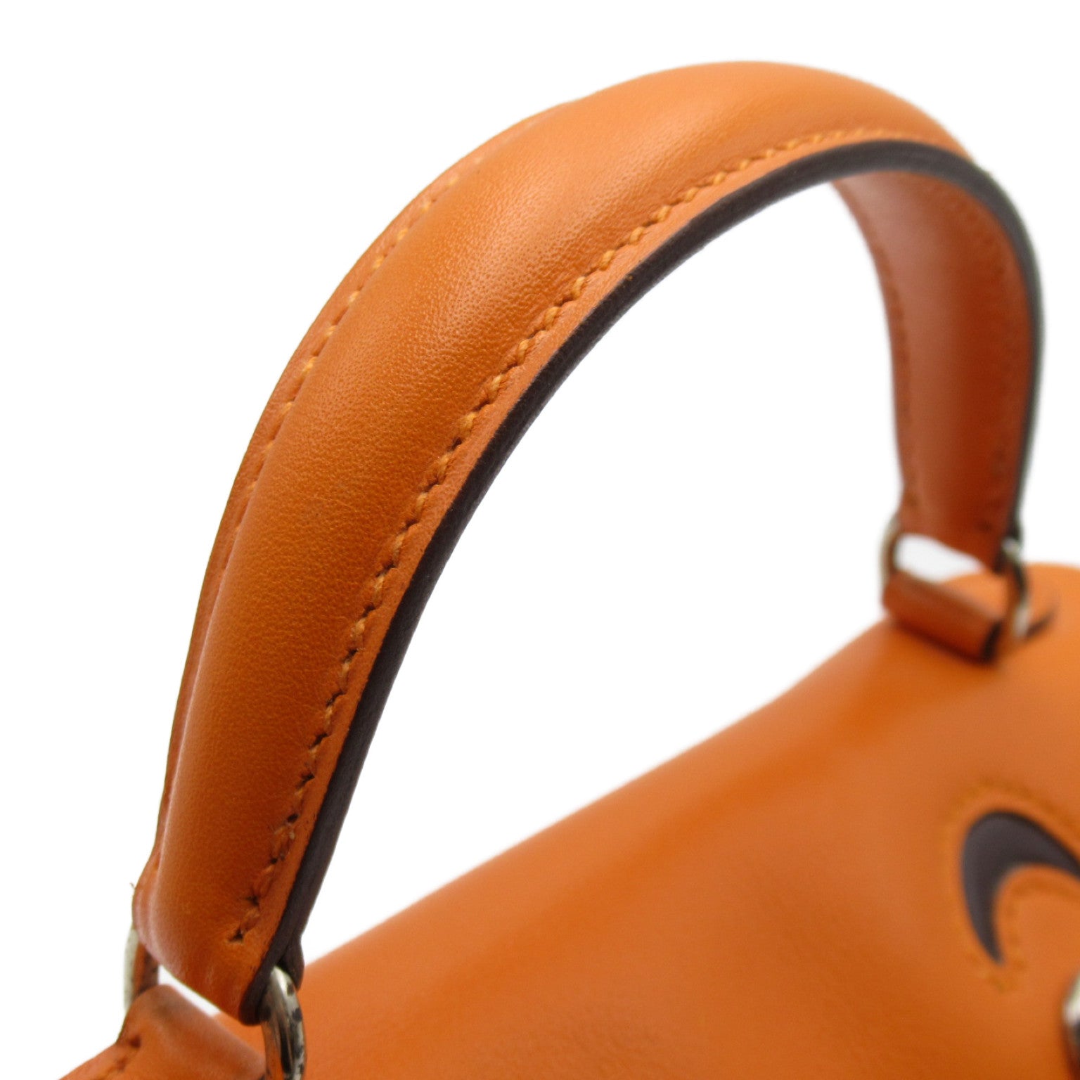 HERMES 【激減優惠】Swift皮革Kelly Doll銀扣手挽袋Orange/橙色