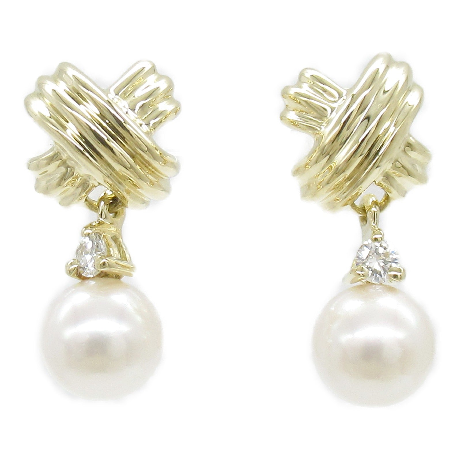 TIFFANY＆CO 18K黃金Signature Pearl Diamond Earrings珍珠/鑽石耳環