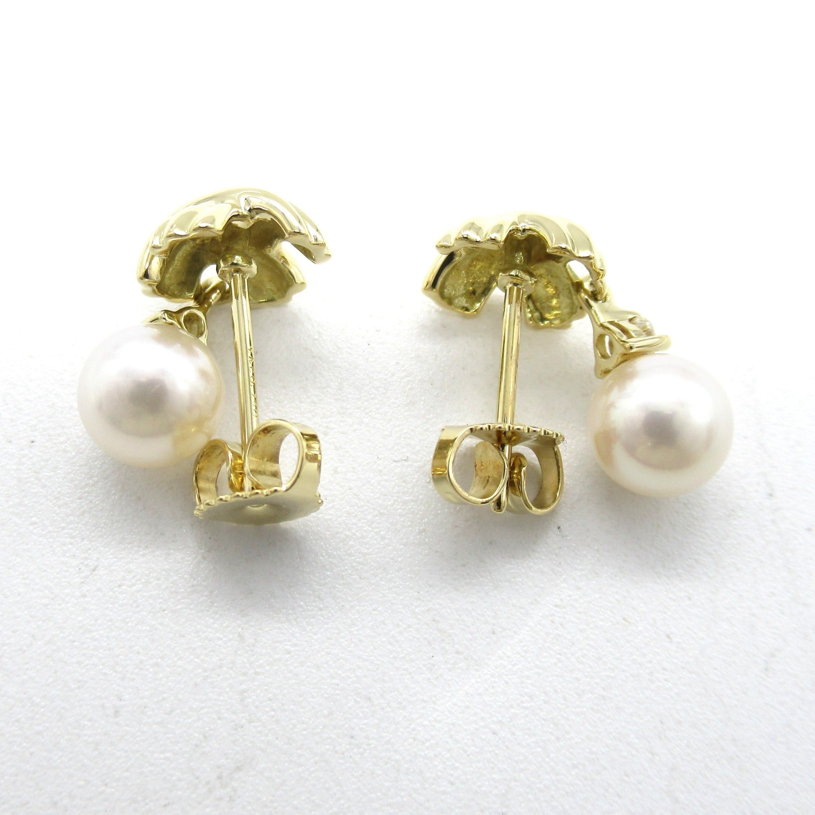 TIFFANY＆CO 18K黃金Signature Pearl Diamond Earrings珍珠/鑽石耳環