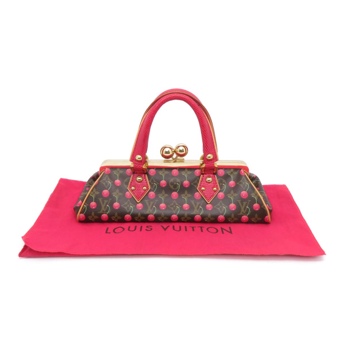 LOUIS VUITTON 【激減優惠】Mono-Cherry Sac Fermoir GM手挽袋啡色紅色