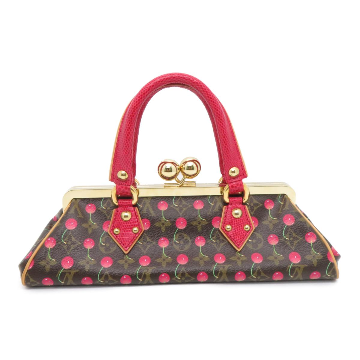 LOUIS VUITTON 【激減優惠】Mono-Cherry Sac Fermoir GM手挽袋啡色紅色
