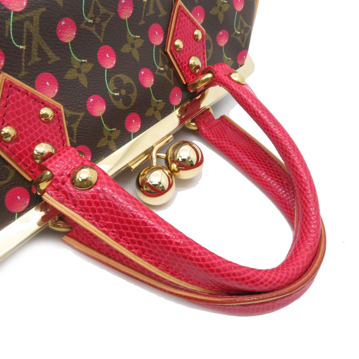 LOUIS VUITTON 【激減優惠】Mono-Cherry Sac Fermoir GM手挽袋啡色紅色