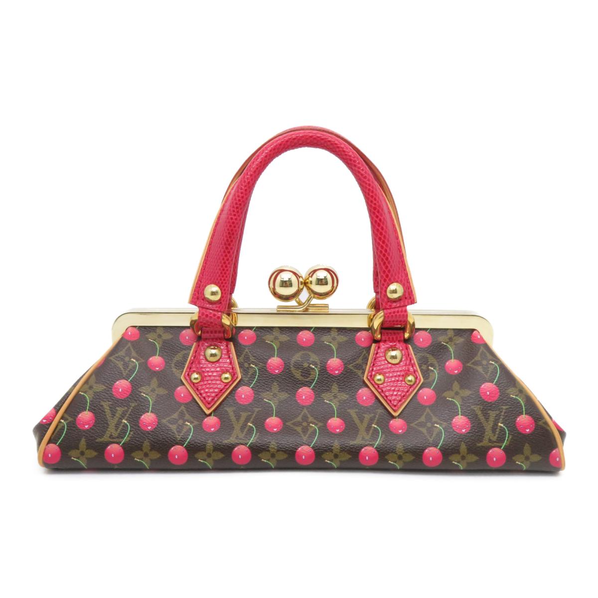 LOUIS VUITTON 【激減優惠】Mono-Cherry Sac Fermoir GM手挽袋啡色紅色