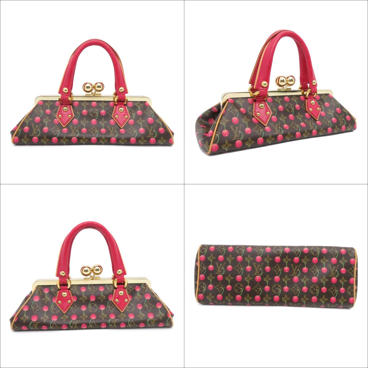 LOUIS VUITTON 【激減優惠】Mono-Cherry Sac Fermoir GM手挽袋啡色紅色