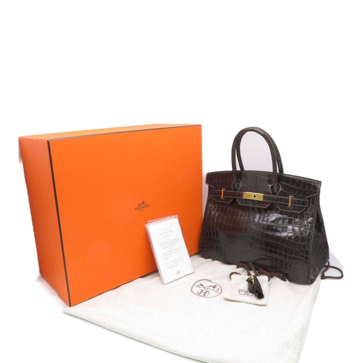HERMES 【激減優惠】Crocodile Niloticus皮革Birkin 30金扣手挽袋黑色