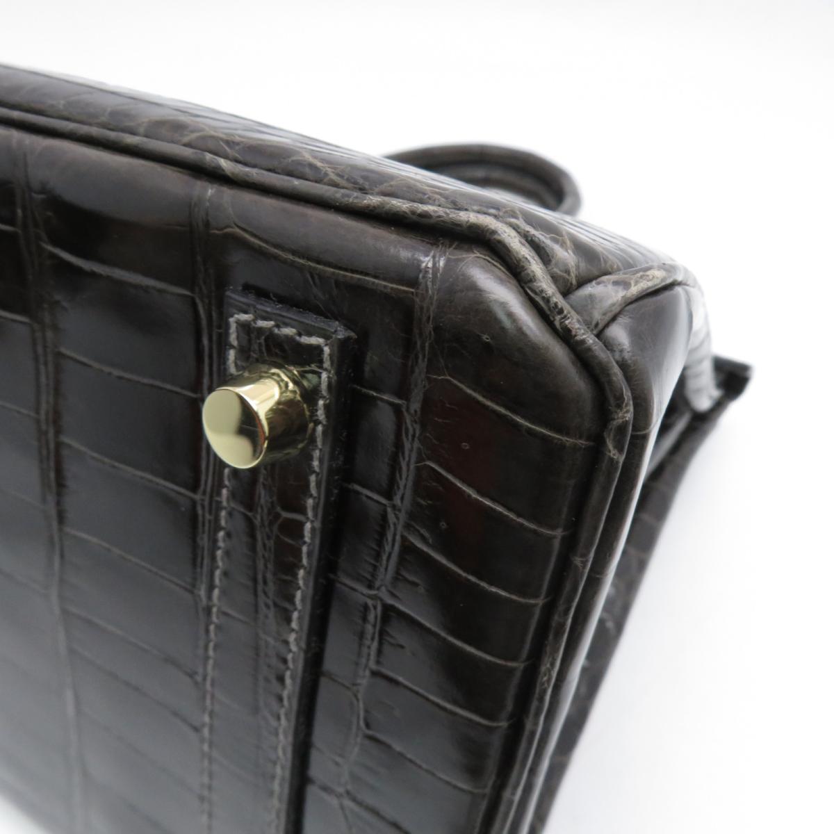 HERMES 【激減優惠】Crocodile Niloticus皮革Birkin 30金扣手挽袋黑色