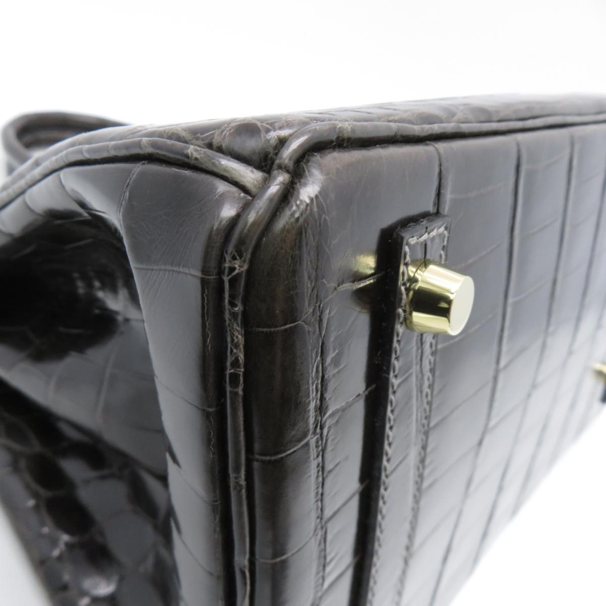 HERMES 【激減優惠】Crocodile Niloticus皮革Birkin 30金扣手挽袋黑色