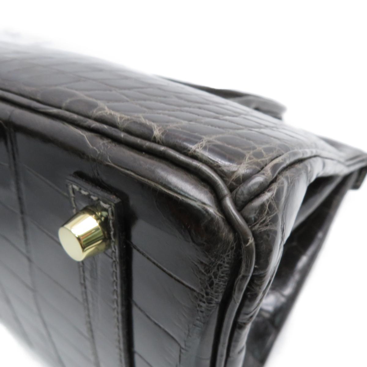 HERMES 【激減優惠】Crocodile Niloticus皮革Birkin 30金扣手挽袋黑色