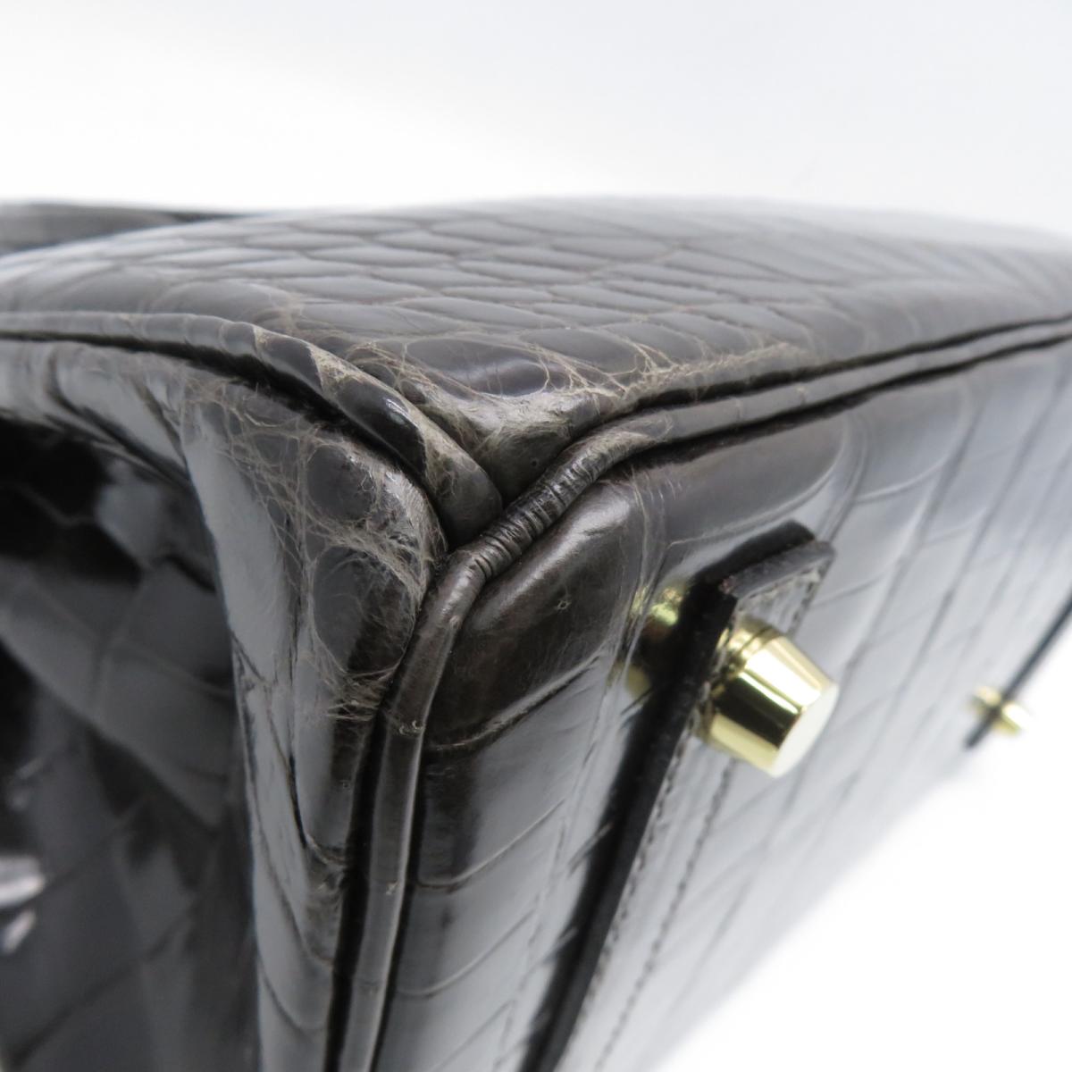 HERMES 【激減優惠】Crocodile Niloticus皮革Birkin 30金扣手挽袋黑色