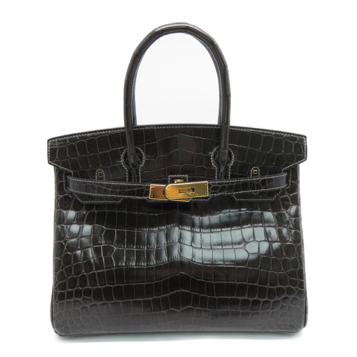 HERMES 【激減優惠】Crocodile Niloticus皮革Birkin 30金扣手挽袋黑色