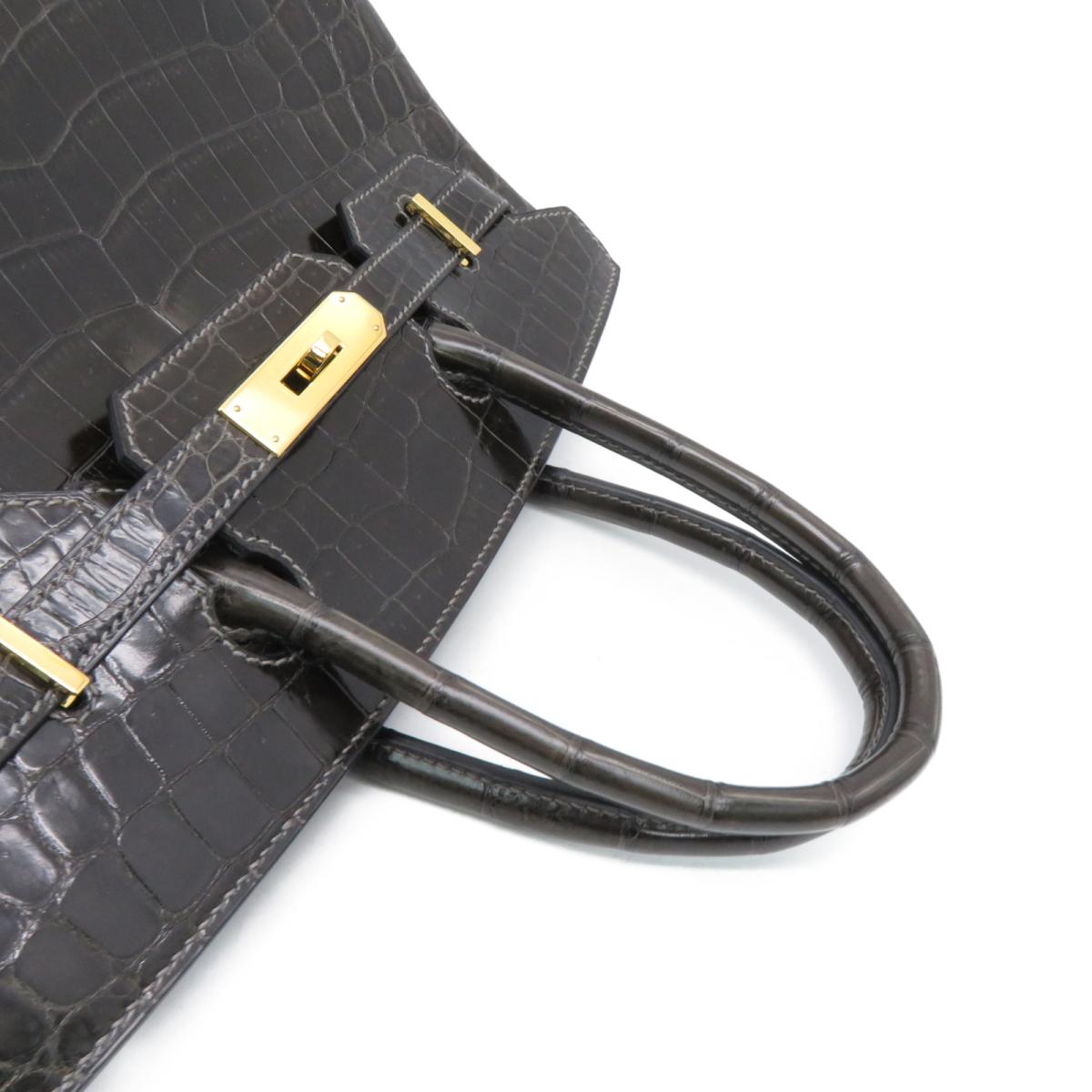HERMES 【激減優惠】Crocodile Niloticus皮革Birkin 30金扣手挽袋黑色