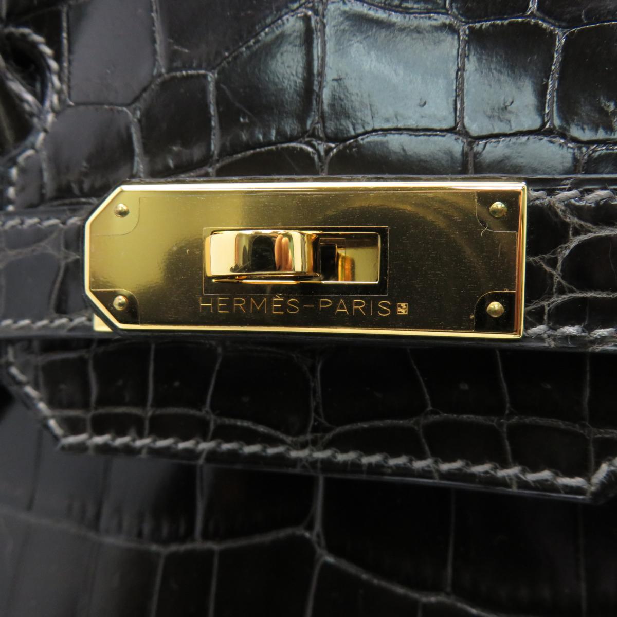 HERMES 【激減優惠】Crocodile Niloticus皮革Birkin 30金扣手挽袋黑色