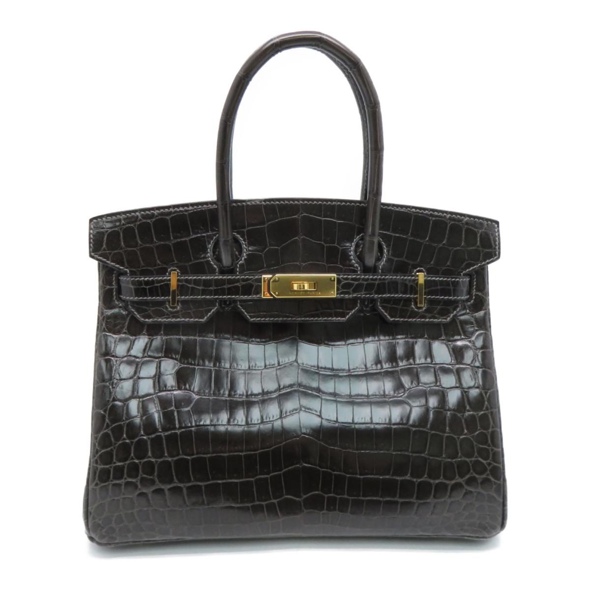 HERMES 【激減優惠】Crocodile Niloticus皮革Birkin 30金扣手挽袋黑色