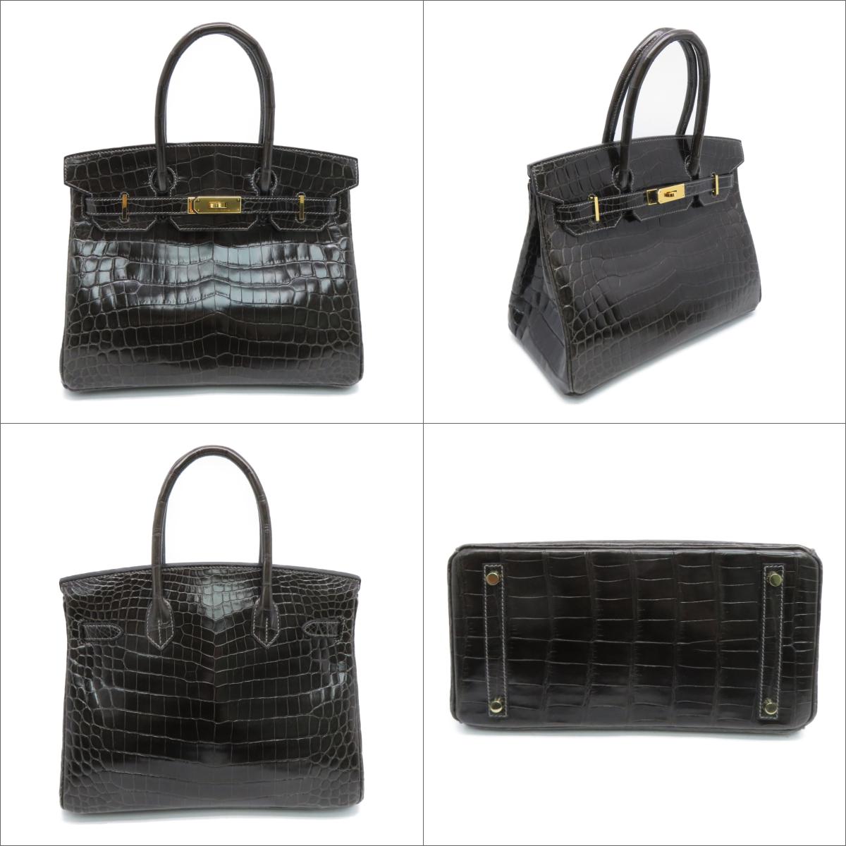 HERMES 【激減優惠】Crocodile Niloticus皮革Birkin 30金扣手挽袋黑色