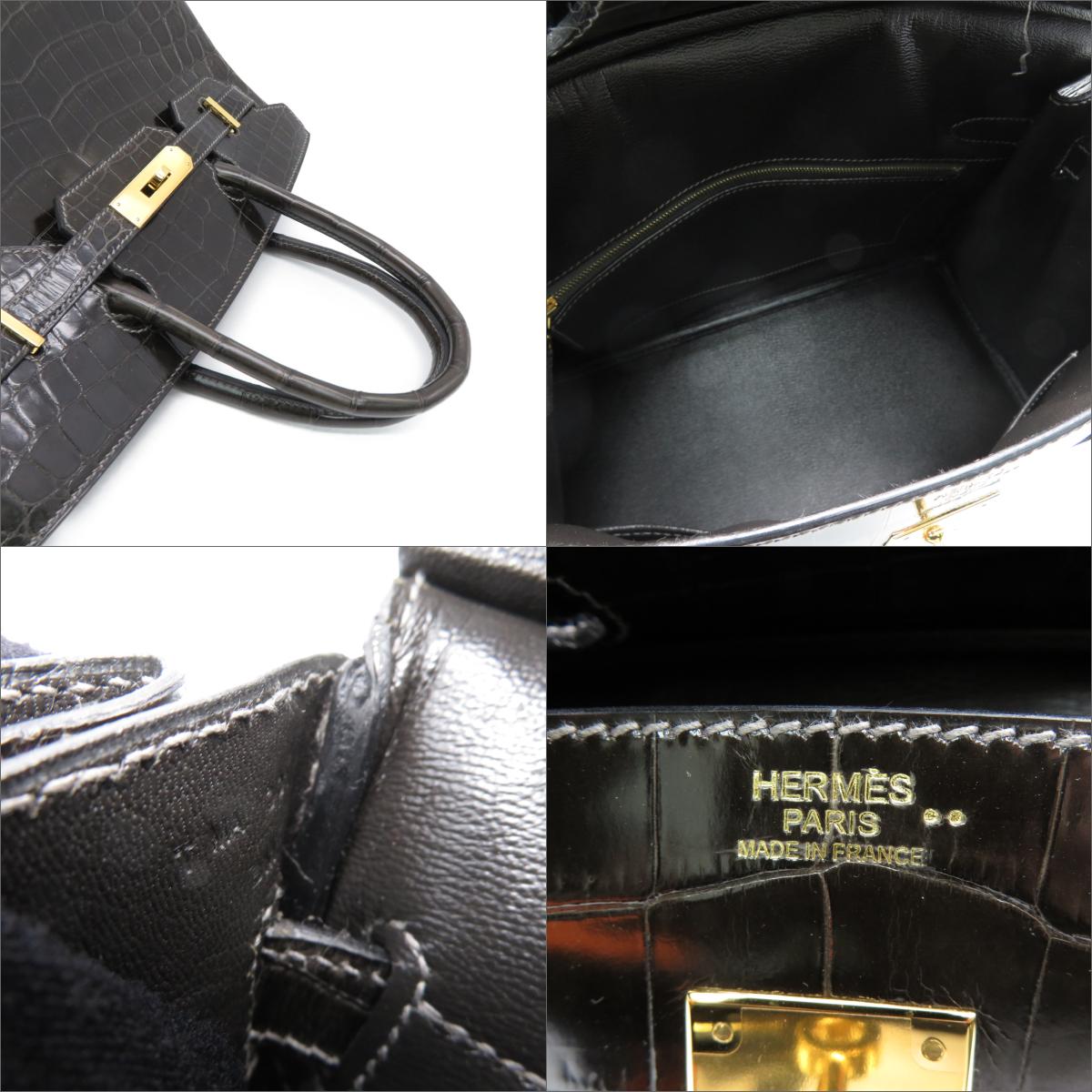 HERMES 【激減優惠】Crocodile Niloticus皮革Birkin 30金扣手挽袋黑色