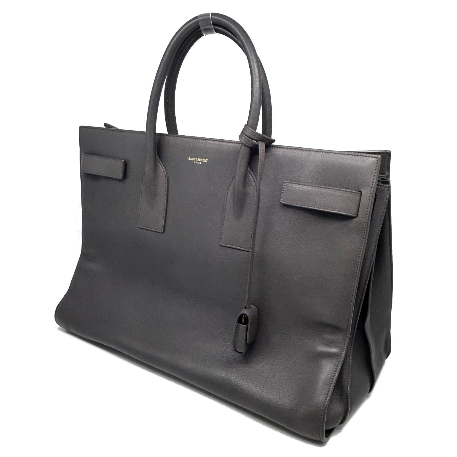 SAINT LAURENT 牛皮皮革Sac De Jour金扣手挽袋灰色