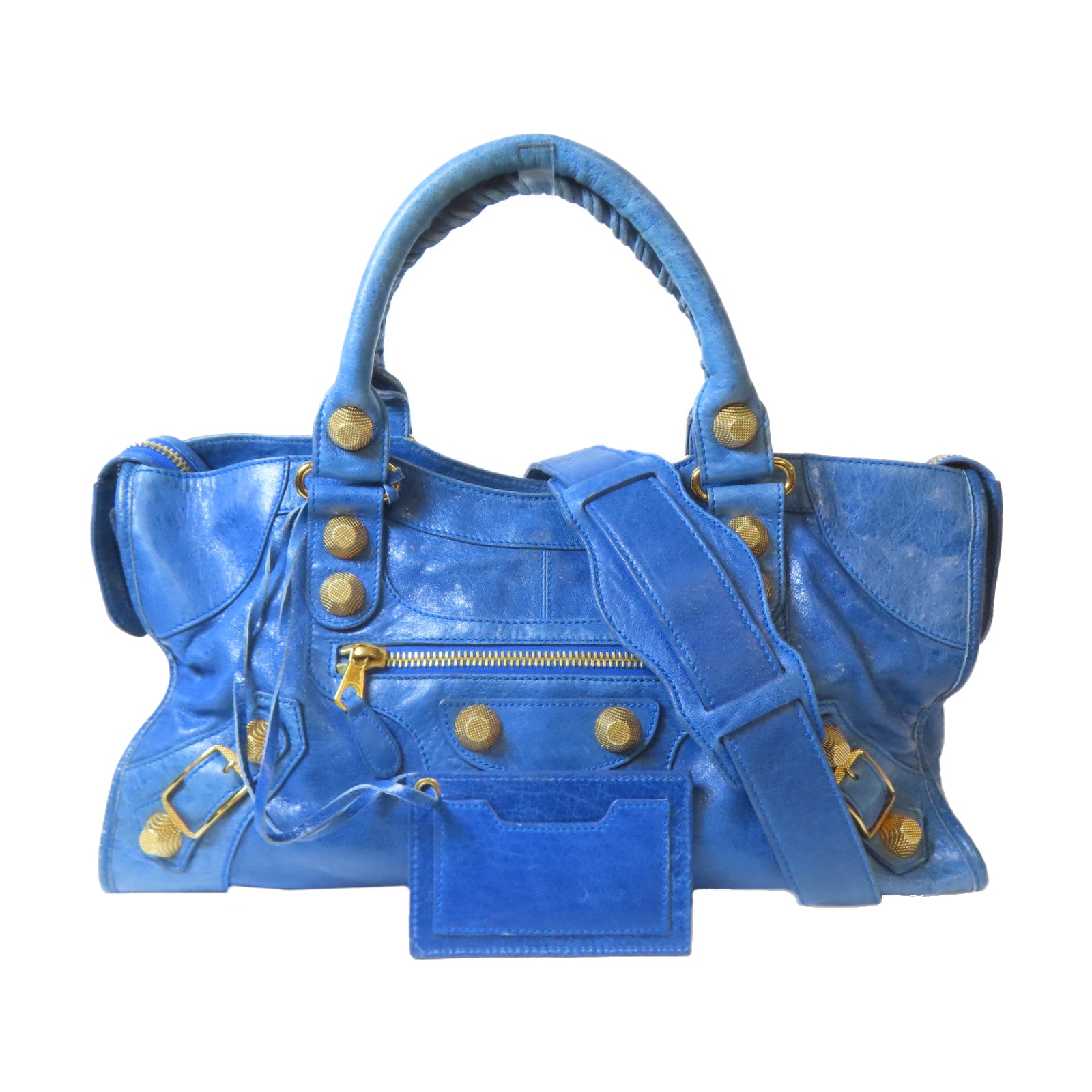 BALENCIAGA 皮革Giant Part Time金扣手挽肩背兩用袋藍色