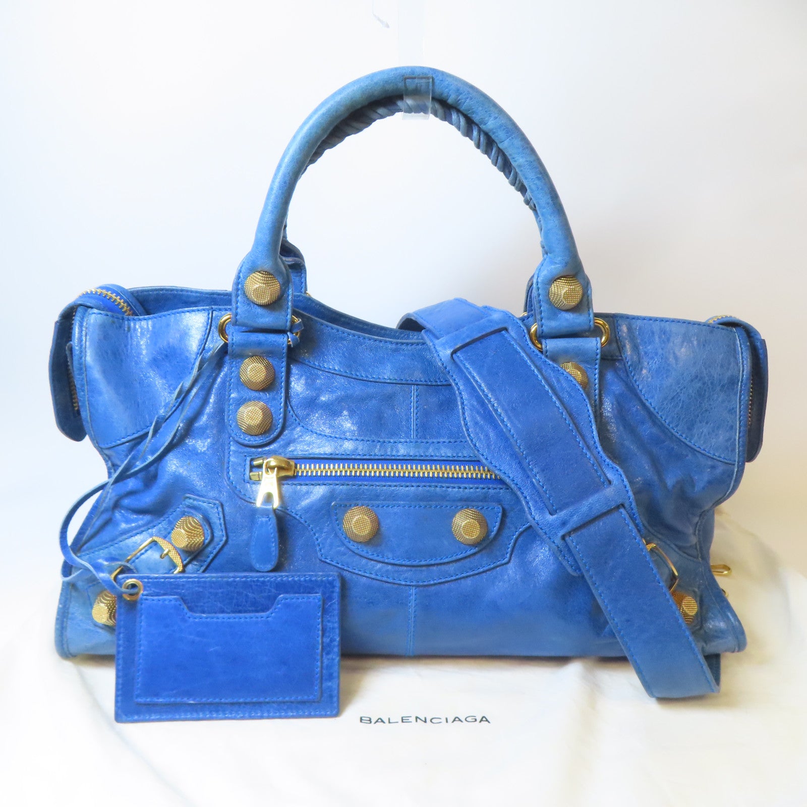 BALENCIAGA 皮革Giant Part Time金扣手挽肩背兩用袋藍色