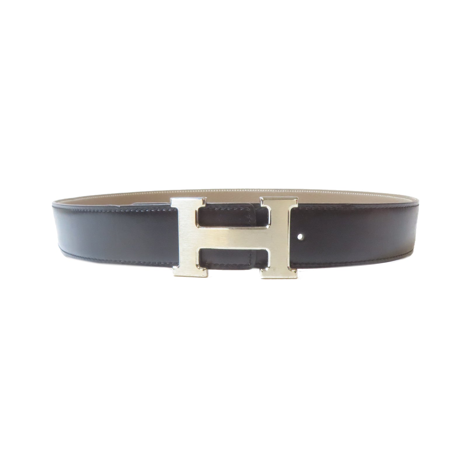HERMES Epsom皮革/牛皮皮革H Belt Buckle & Reversible Belt銀扣皮帶大象灰色/黑色